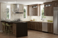 Modern Twist on Hickory Cabinetry in a finished Kitchen Remodel- Gray stained cabinets with beautiful wood grain.